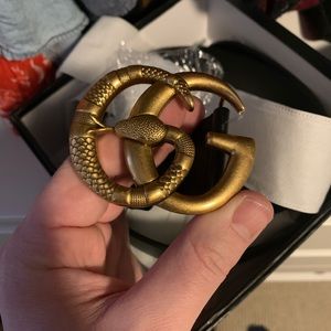 leather belt with double g buckle with snake